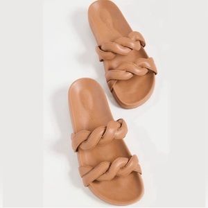 Madewell Tan Braided Double-Strap Leather Slide Sandals